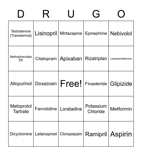 DRUGO Bingo Card