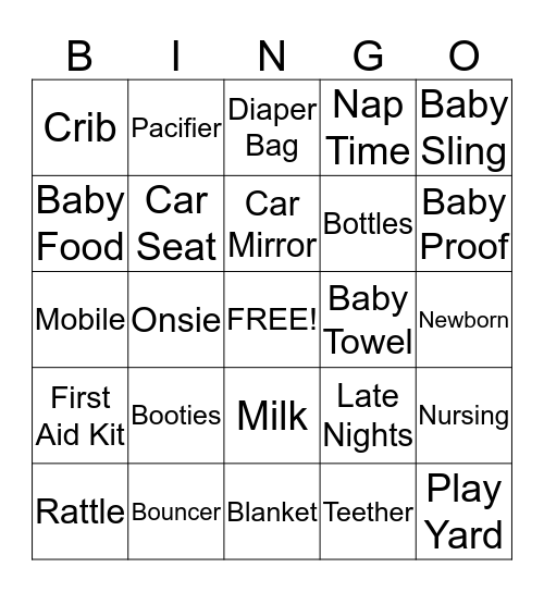 Tricia's Baby Shower Bingo Card