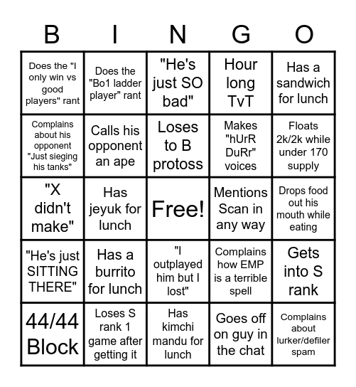 Artosis Stream Bingo! Bingo Card