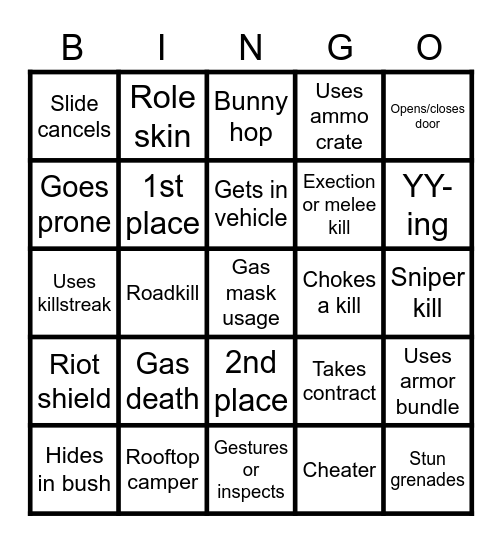 Warzone Bingo Card