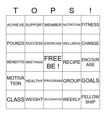 TOPS KOPS Bingo Card