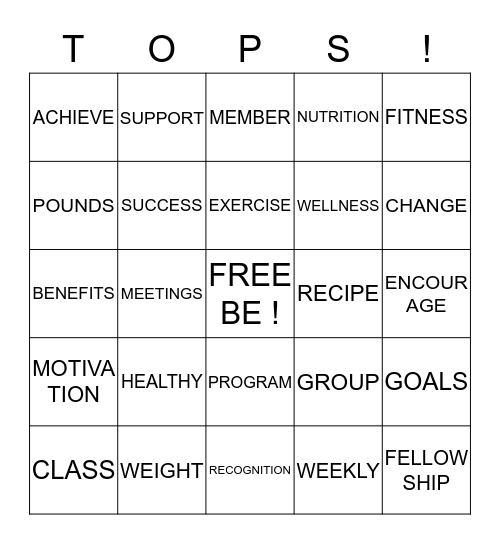 TOPS KOPS Bingo Card