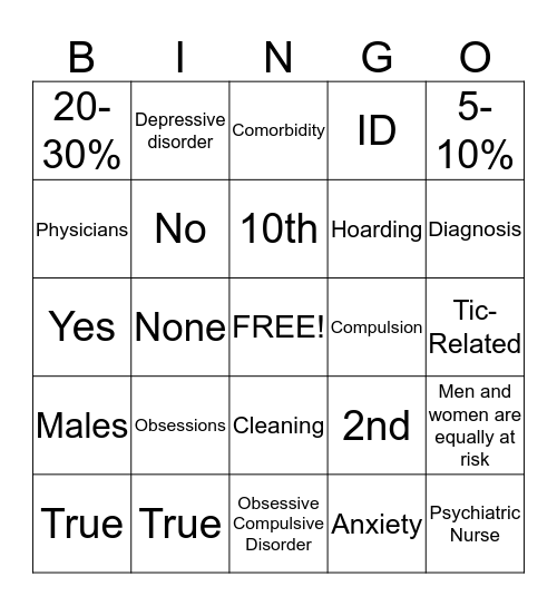 OCD Bingo Card