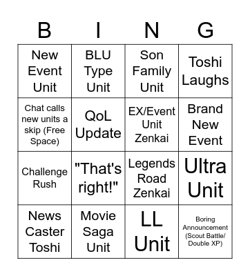 Dragon Ball Legends Reveals And Stuff Bingo Card