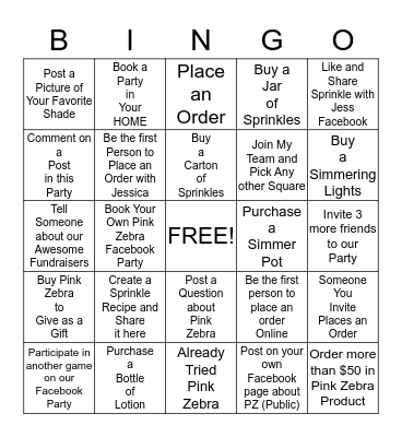 Pink Zebra Bingo Card