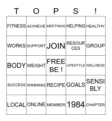 TOPS KOPS Bingo Card