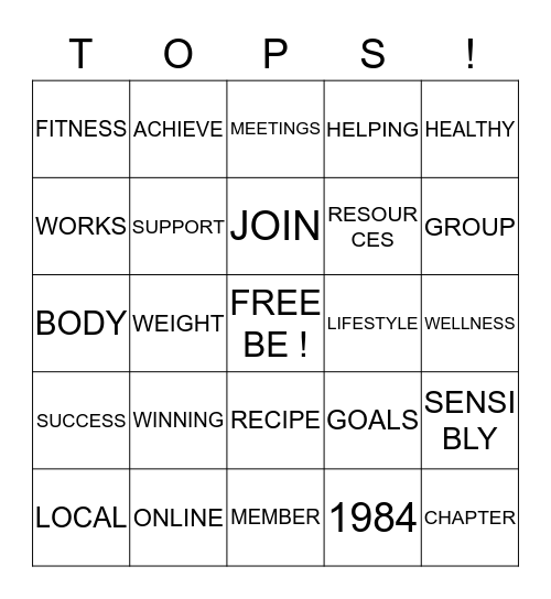 TOPS KOPS Bingo Card