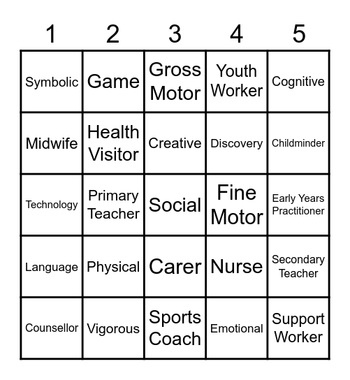 Childcare Bingo Card