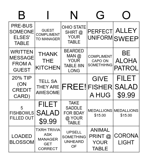 SCAVENGER/SELLING HUNT  Bingo Card