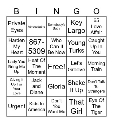 80s Hits Bingo Card