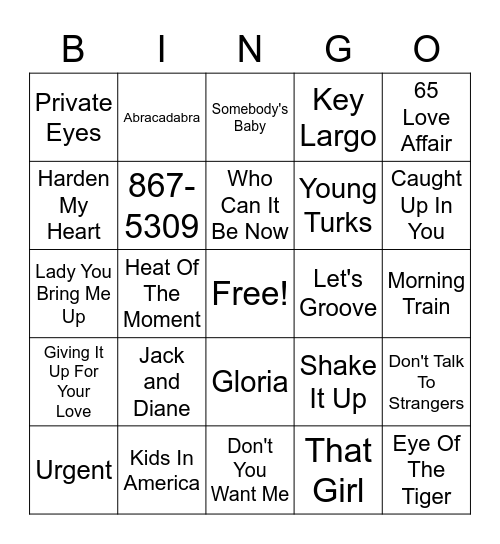 80s Hits Bingo Card