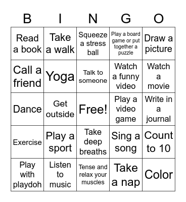 Coping Skills BINGO Card
