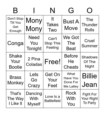 Misc. Hits Round Bingo Card