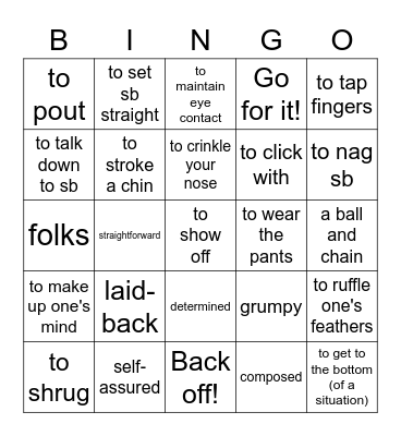 Vocab Revision (Upper 1-4) Bingo Card