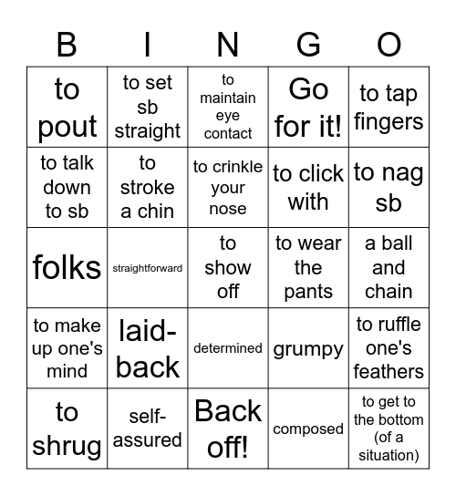 Vocab Revision (Upper 1-4) Bingo Card