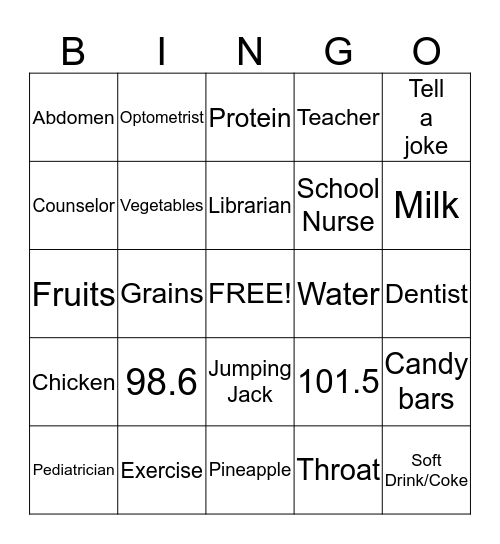 Keeping Your Body Healthy Bingo Card