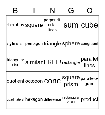 Shapes - Willow Bingo Card