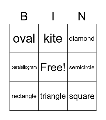 2D SHAPES Bingo Card