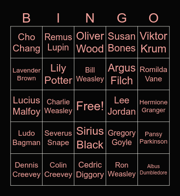 Character Bingo Card