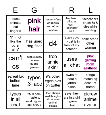 e-girl bingo Card