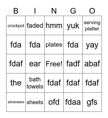 Bridal Shower Bingo Card