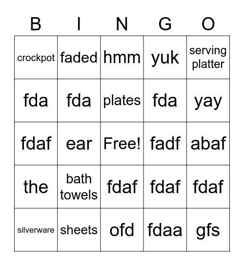 Bridal Shower Bingo Card