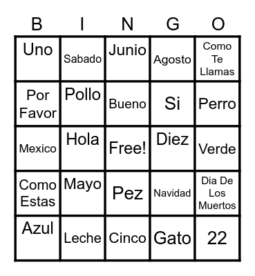 Spanish Summer 2021 Bingo Card