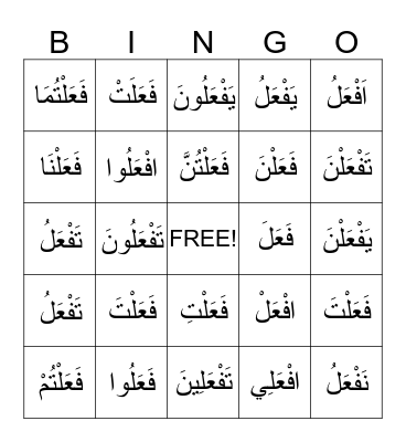 Form 1 Verbs Bingo Card