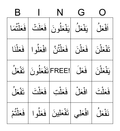 Form 1 Verbs Bingo Card