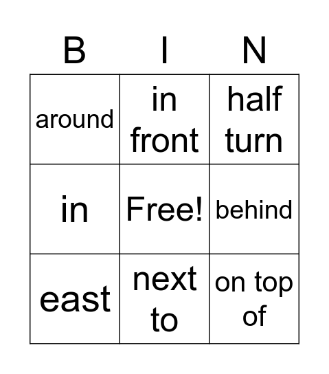Maths position words Bingo Card