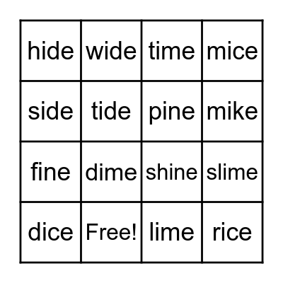 Long i - magic e Bingo Card