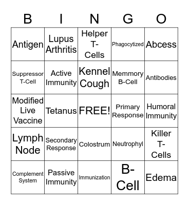Immune System BINGO Card