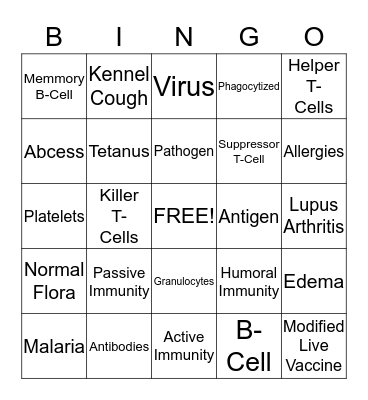 Immune System BINGO Card