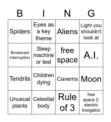 Analogue Horror Tropes Bingo Card