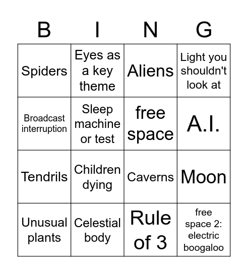 Analogue Horror Tropes Bingo Card