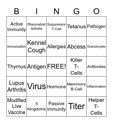 Immune System BINGO Card