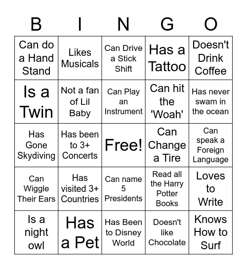 Find a teammate Bingo Card