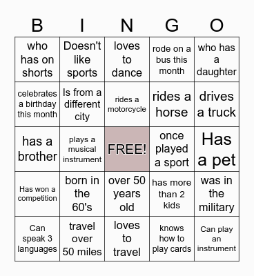 Human Bingo Card