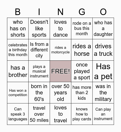 Human Bingo Card