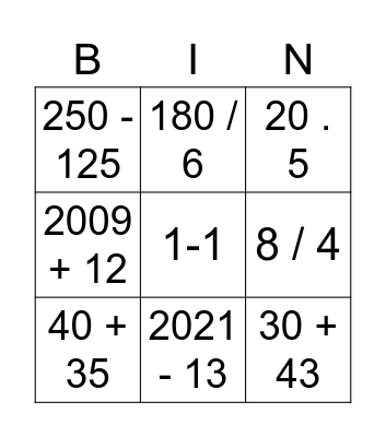 CO1 - Quiz 4 Bingo Card