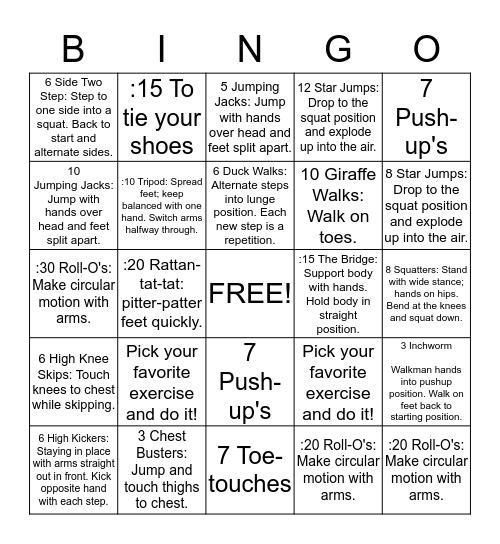 Mr. J's Bingo Challenge Bingo Card