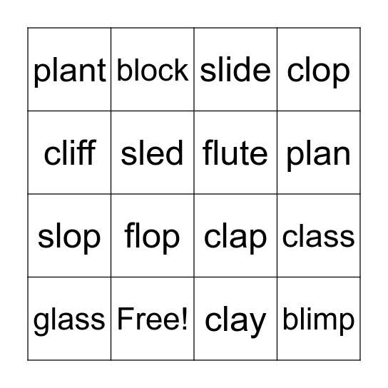 L Blends Bingo Card