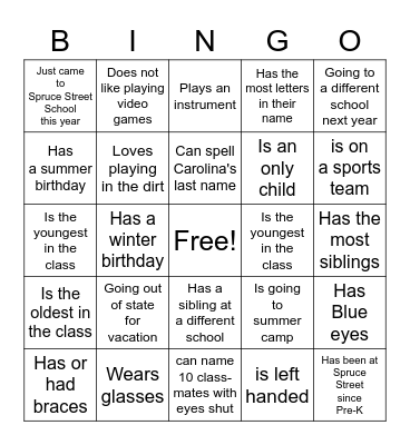 END OF YEAR BINGO Card