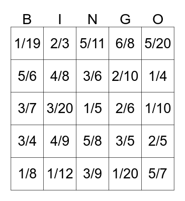 Fraction bingo Card