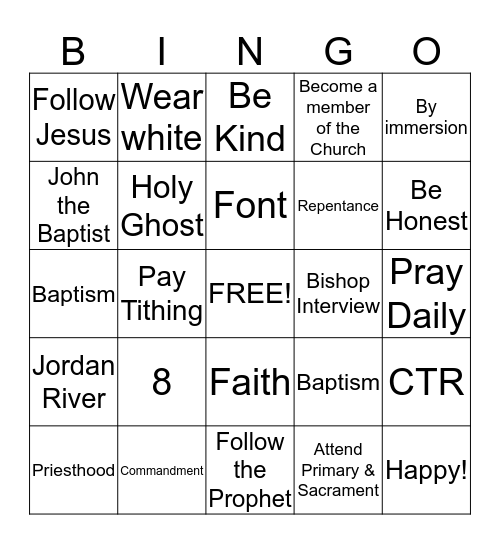 Baptism Bingo! Bingo Card