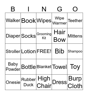 Baby Shower Bingo  Bingo Card