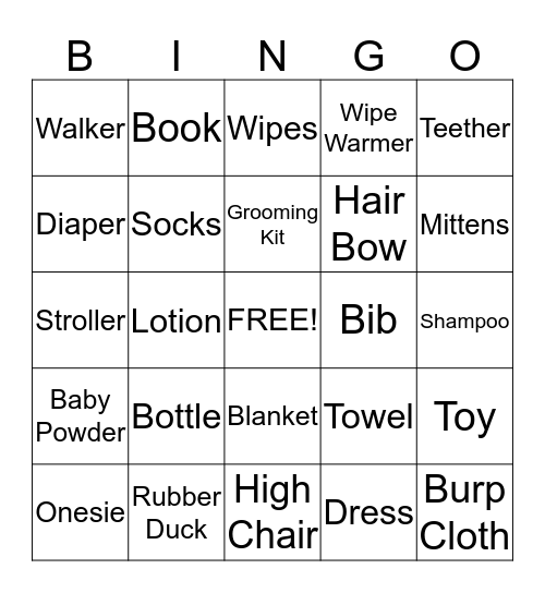 Baby Shower Bingo  Bingo Card