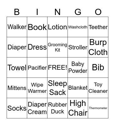 Baby Shower Bingo  Bingo Card