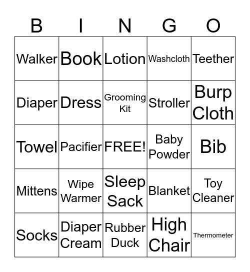 Baby Shower Bingo  Bingo Card