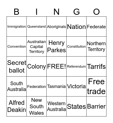 Federation Bingo Card